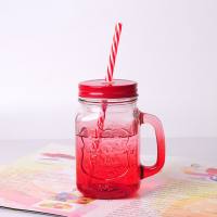 Gradient color Mason glass with straw handle cup creative juice cold drink cup retro rooster cup  Multicolor