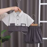 Boys summer clothes baby short-sleeved suit 2024 new summer children's shirt two-piece suit baby children's clothes trend  Gray