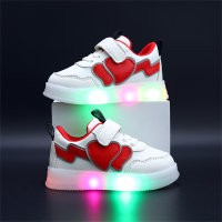 Zapatos deportivos para niños, zapatos infantiles luminosos LED simples de cuero con doble corazón  rojo
