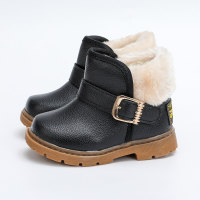 Toddler Girl Solid Color Fleece-lining Velcro Boots  Black