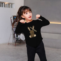 Camiseta infantil casual coreana dopamina colorida estilo Maillard de manga comprida  Preto