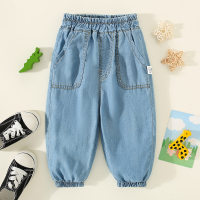 Toddler Boy Solid Color Pocket Front Denim Pants  Light Blue