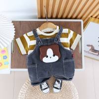 Summer short-sleeved new children's suit denim overalls shorts suit girls' clothes  Coffee