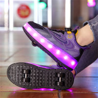 Big kids four-wheeled removable roller skates with lights (with charging cable)  Purple