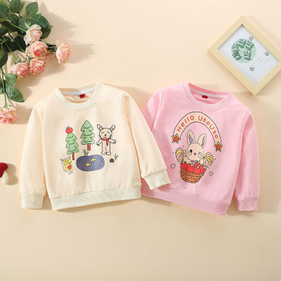 Toddler Girl Solid Color Cartoon Print Pullover Hoodie
