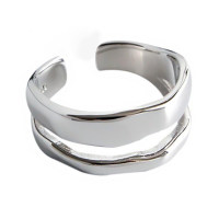 Simples pequeno fresco anel aberto feminino estilo coreano personalidade irregular dupla camada onda suave anel atacado jóias  Multicolorido
