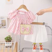 Girls summer children's clothing suits new 1-4 years old girl baby summer clothing children's short-sleeved dress two-piece suit  Pink