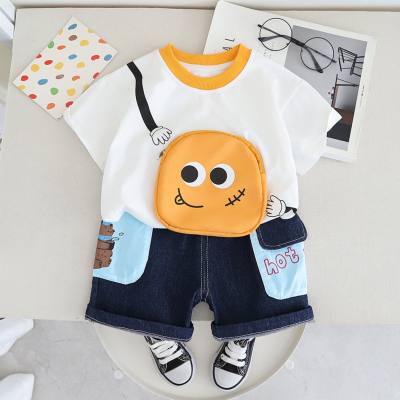 New summer style for small and medium children comfortable and fashionable three-dimensional expression bag short-sleeved suit trendy boy summer short-sleeved suit