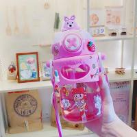 Little Monster Cute Cartoon Bounce Cover Straw Cup Portable Outdoor Children's Plastic Water Cup  Multicolor