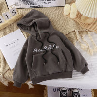 Toddler Boy Autumn Casual Solid Color Letter Long Sleeves Hooded Pullover Sweater  Gray