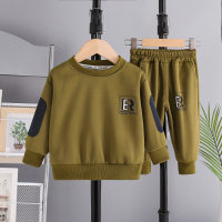 Children's Autumn Suit Two-piece Men's and Women's Baby Sweater + Pants Trendy Casual and Versatile Chinese Cotton 1-15 Years Old  Green