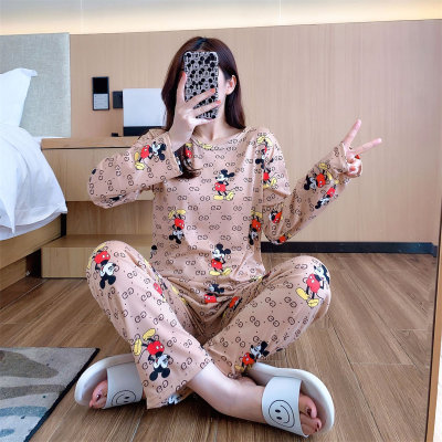 Pijamas de manga larga para mujer, conjunto de furia para el hogar con dibujos animados de Mickey Dingdang Cat, primavera y otoño