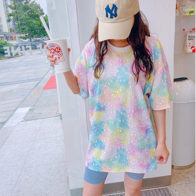 2023 new summer tie-dye T-shirt short-sleeved parent-child clothing for a family of three and four, Korean style casual fashion parent-child clothing