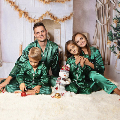 Whole Family Solid Color Satin Pajamas Suit