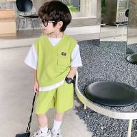 Boys summer suits new style children's short-sleeved summer two-piece suits  Green
