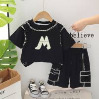 Boys summer suits 2024 new infant children's casual clothes 1-3 years old 5 boys summer short-sleeved two-piece suit  Black