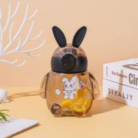 Children's water cup cute rabbit straw cup  Black