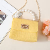 Einfarbige Handtasche mit Perlendekor für Mädchen  Gelb