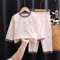 New children's clothing home clothes soft skin-friendly medium and large children's pajamas long-sleeved suit  Beige