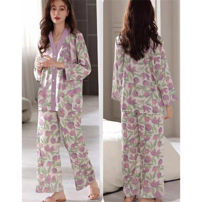 Women's spring and autumn long-sleeved home wear pajamas