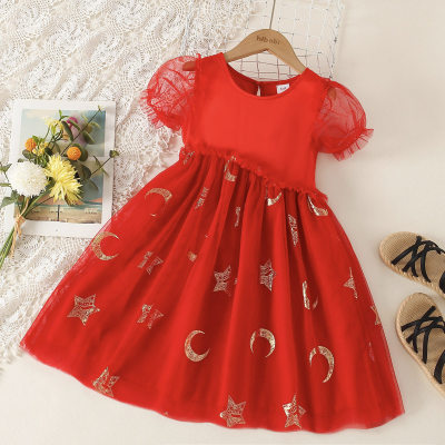 Kid Girl Moon and Star Print Dress
