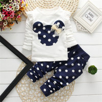 2-Piece Toddler Girl Autumn Casual Full Print Long Sleeves Tops & Pants  Navy Blue