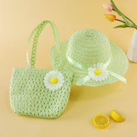 Bolso de mano con decoración de flores para niñas de 2 piezas y sombrero a juego  Verde