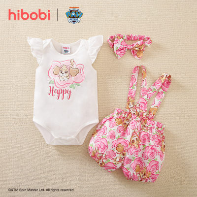 hibobi × PAW Patrol Baby Girl Cartoon Print Ruffle Cotton Bodysui &amp; Pants Set &amp; Headband