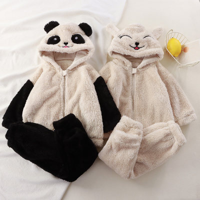 Pyjama une pièce en peluche à capuche, 2 pièces, Style Animal de dessin animé, fermeture éclair, pour petites filles