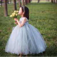 Summer princess dress girl dress flower girl wedding little girl birthday style dress children tutu skirt  Gray