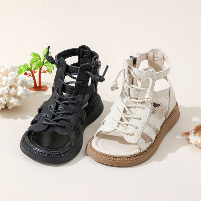 Kid Girl Solid Color Hollow Open Toed High-top Sandals