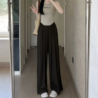 Wide-leg pants high waist slimming casual pants plus size women's trousers solid color straight pants  Black