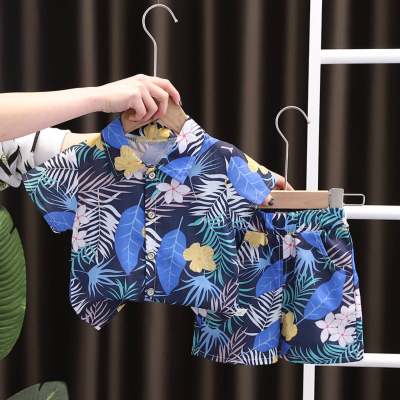 Sommer-Kurzarm-Shorts-Anzug für Jungen, rundum bedrucktes, hübsches Hemd mit Kragen, stilvoller zweiteiliger Jungenanzug, Dropshipping