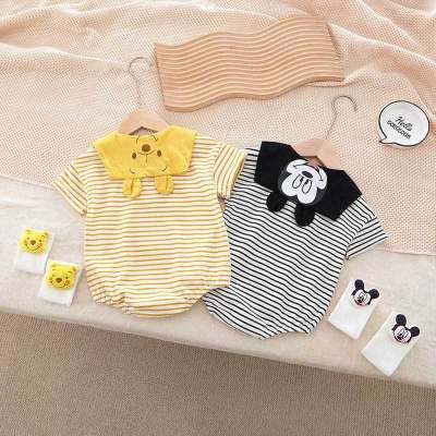 Baby jumpsuit, summer thin pure cotton short-sleeved bodysuit, male and female baby summer clothes, super cute triangle harem, cute