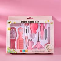 Baby care set baby nail clippers thermometer toothbrush care tools comb brush 10 piece set  Pink