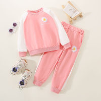 2-piece Kid Girl Color-block Floral Pattern Sweatshirt & Matching Pants  Pink