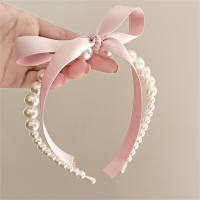 Toddler Girl Bowknot Pearls Decor Hairband  Pink