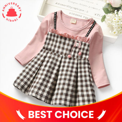 Toddler Girls Sweet Plaid Color-block Bowknot Decor Dress