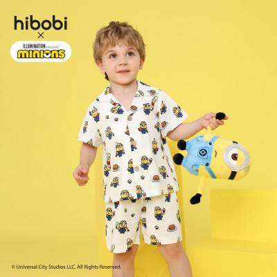 Minions × hibobi Boy Baby Printed White V-neck shirt Suit