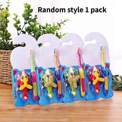 Children's cartoon toothbrush for cleaning, anti-caries and tooth protection with rubber handle