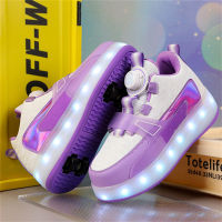 Children's four-wheel detachable lighted Heelys roller skates (with charging cable included)  Purple