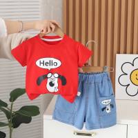 Boys summer suits 2024 new children's short-sleeved cartoon two-piece suits children's summer full-print cartoon clothes  Red