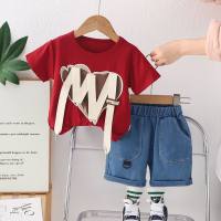 Boys summer suits 2024 new style children's clothes summer clothes handsome boys summer short-sleeved two-piece suits trendy  Red