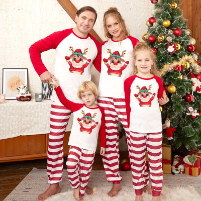 Family Clothing Letter Printed Long-sleeve T-shirt & Stripes Trousers Pajamas