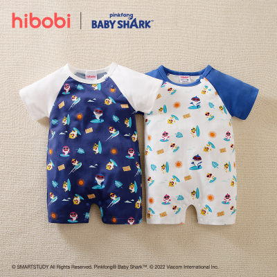 hibobi×BabyShark Baby Boy Cartoon Print Short Sleeve Cotton Jumpsuit