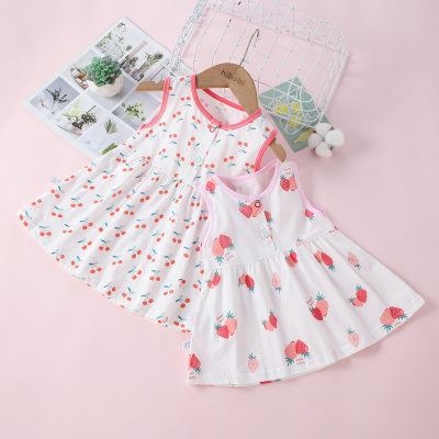 Toddler Girl Pure Cotton Allover Fruit Printed Sleeveless Dress