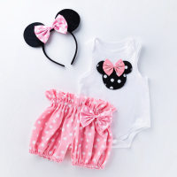 Cross-border children's clothing baby girl cartoon love white sleeveless blouse polka dot shorts suit baby holiday outfit new  Multicolor