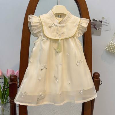 Little girl dress new summer Hanfu children's medium-length princess dress baby girl Western style cheongsam skirt