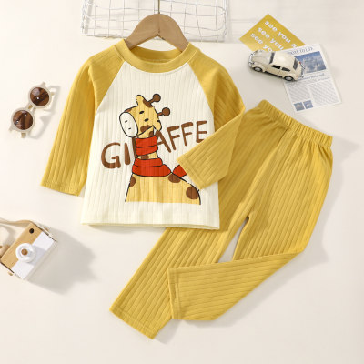 2-piece Toddler Boy Pure Cotton Letter and Bear Printed Long Sleeve Top & Matching Pants
