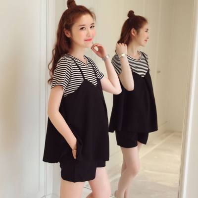 Pregnant women's summer clothes, celebrity suits for going out, new loose and thin sports two-piece suits for small people, small size, choose large size
